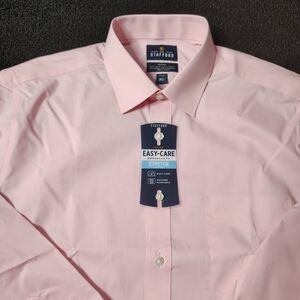 Stafford Pink Travel Easy Care Broadcloth Stretch Comfort Shirt Men's 16.5 34-3
